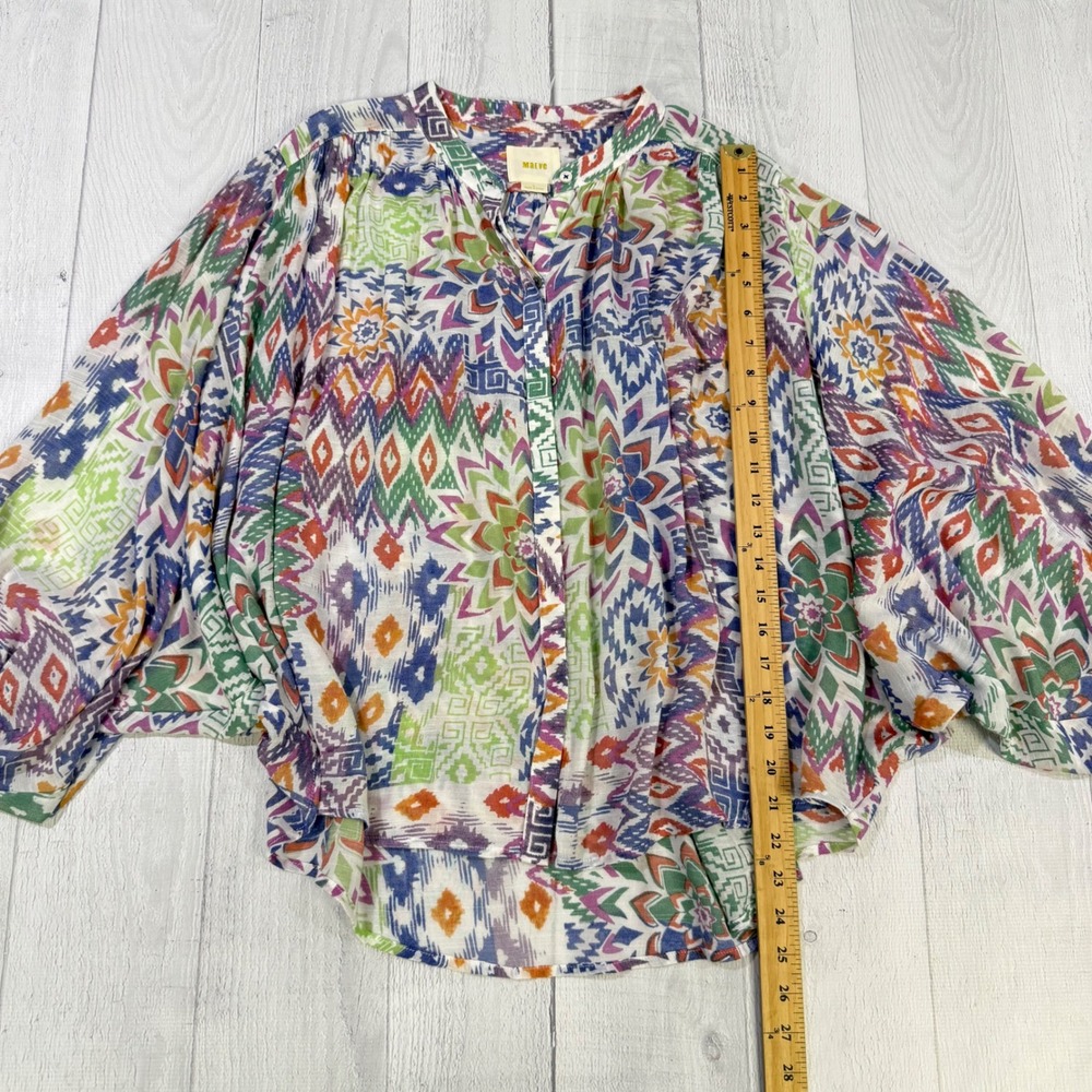 Maeve Anthropologie Womens Large Multi Color Geometric Ikat Button Front Blouse - Picture 8 of 8